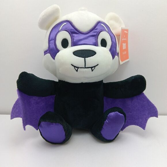 Halloween Vampire Bat Teddy Bear Plush Toy Purple Black White Boo Hallmark - Picture 1 of 6